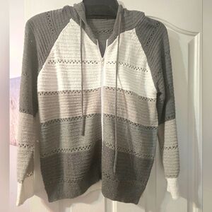 Grey & White Hooded Zip-up lightweight jacket - Sz M